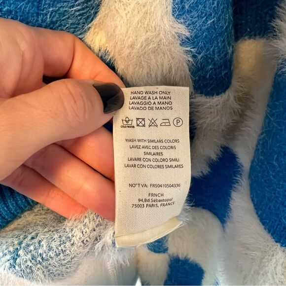 FRNCH Lio Cozy Fuzzy Sweater Blue White Abstract Colorblock Size Small - Picture 8 of 8